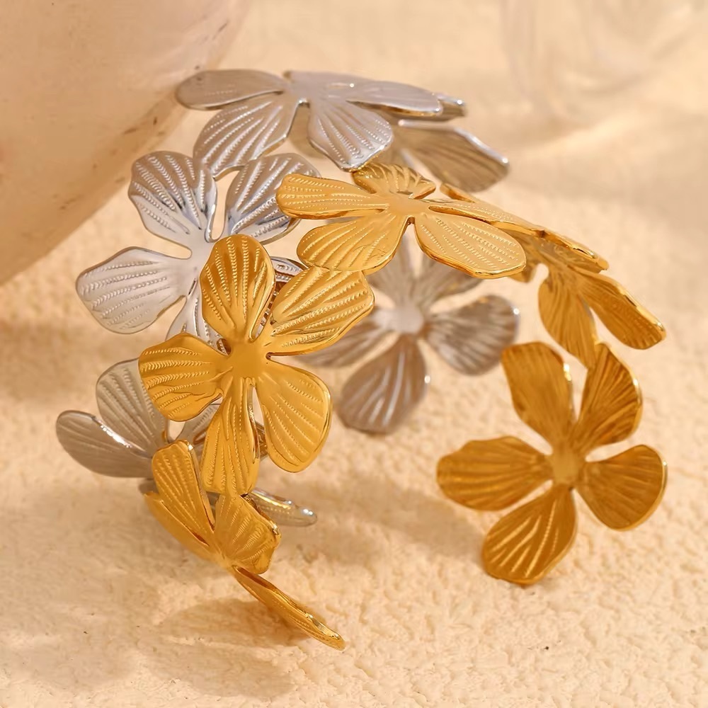 Golden Blossom 18K Gold-Plated stainless steel cuff Bracelet